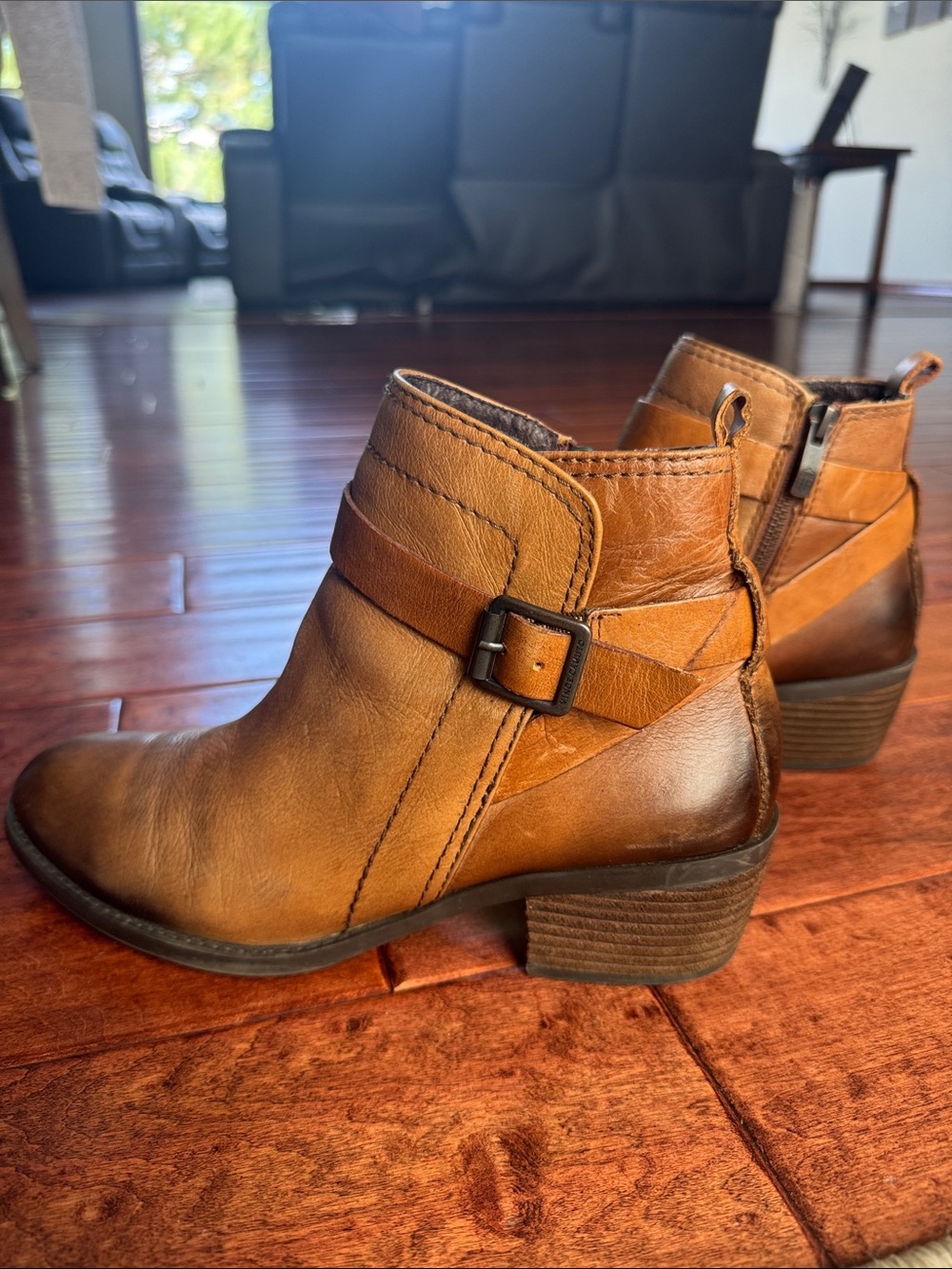Vince Camuto Cognac Brown Leather Ankle Bootie with Buckle